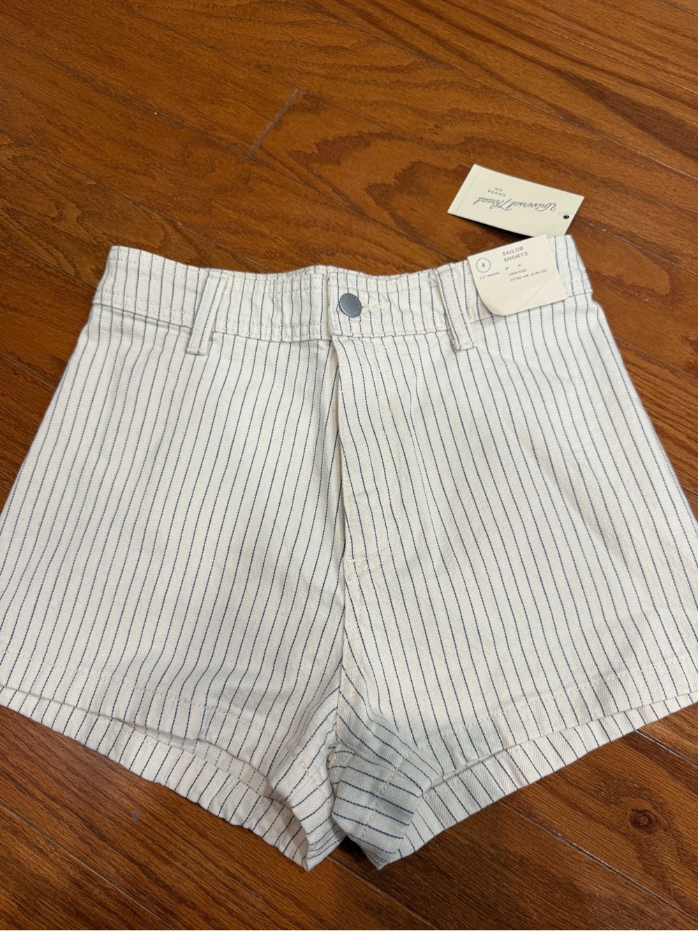 Universal Thread High-Rise White Shorts with Navy Pinstripes